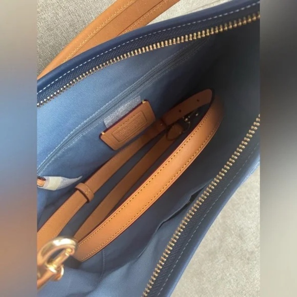 Coach Blue Signature Jacquard Shoulder Bag with Tan Leather Strap - Picture 5 of 8